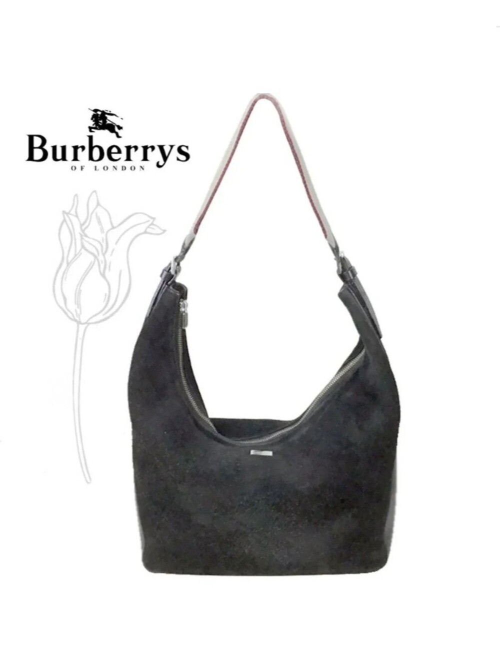 Burberry BLACK HOBO LARGE SUEDE/LEATHER BIG VINTAGE BAG AUTHENTIC VINTAGE